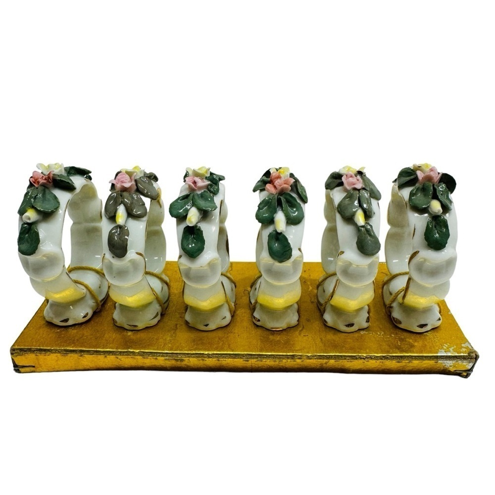 Original Arnart Creation Japan 6 Napkin Rings Holders Floral Porcelain Ceramic - Picture 4 of 13